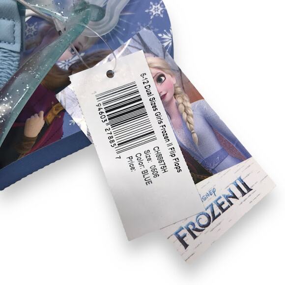 Disney Girls Kids FROZEN II Flip Flops 5/6 Elsa Anna Back Strap Blue NWT - Picture 3 of 4